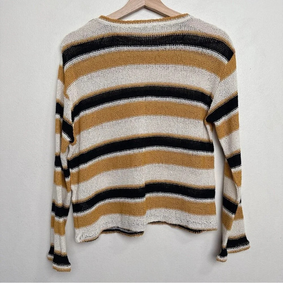 Zara Womens  Small Striped Rustic Mustard Cotton Knit Sweater - Picture 13 of 13
